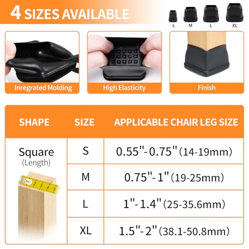 Ezprotekt 24Pcs Chair Leg Sliders for Carpet, Square Chair Glides for Rug - size: L-Black