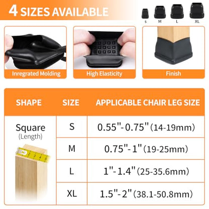 Ezprotekt 24Pcs Chair Leg Sliders for Carpet, Square Chair Glides for Rug - size: L-Black