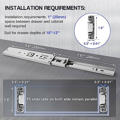Soft Close Drawer Slides 10 Inch - Silver, 1 Pair (2 Pieces) - color: Silver, size: 10 Inch
