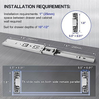 Soft Close Drawer Slides 10 Inch - Silver, 1 Pair (2 Pieces) - color: Silver, size: 10 Inch