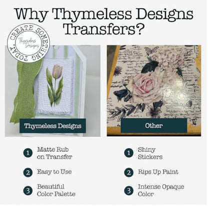 Rub on Transfers for Crafts and Furniture | 3 Design Sheets 6”x 12” | Home Decor Transfers | Furniture and Craft Decals | by Thymeless Designs (Tulips) - style: Tulips