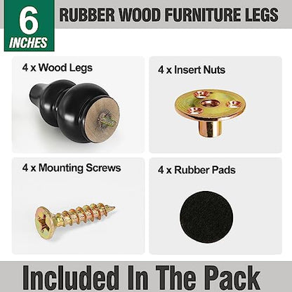 FoDau770 Rubber Wood Furniture Legs 6 Inch, Black Couch Legs, 4pcs - color: Black, size: 6 Inch
