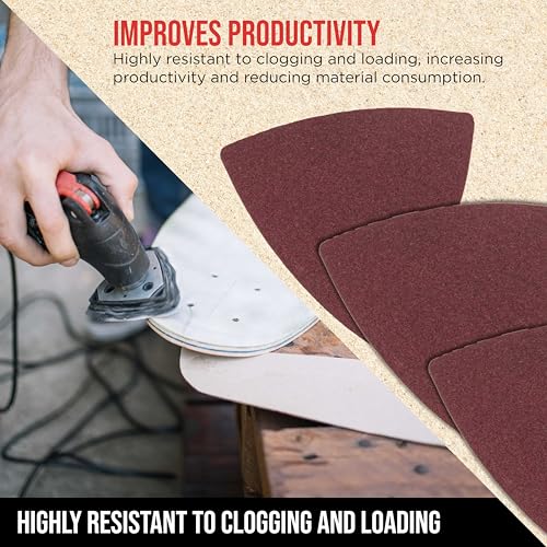 ProductionShop Premium 150 Grit Triangle Mouse Detail Sander Sandpaper Sheets, Box of 45 - Hook & Loop, Triangular Shaped Mouse Disc Pads - Oscillating Multi-Tools - Woodworking, Sand Furniture Paint - style: 150 Grit