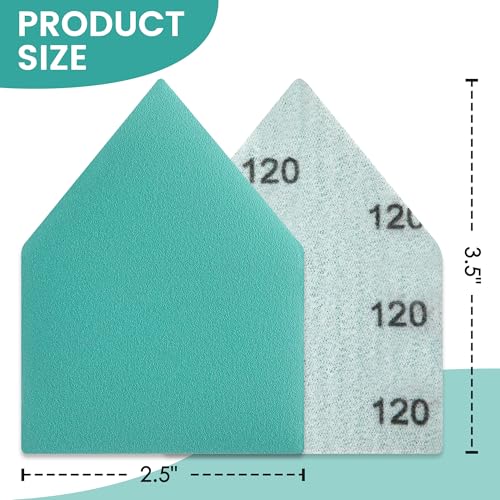 50PCS Detail Sander Sandpaper Compatible with M12 Sanders, 80, 120, 150, 180, 240 Grit (10 of Each) Triangle Sanding Sheets, 3.5 X 2.5in, Heavy Duty Hook & Loop Detail Sanding Paper