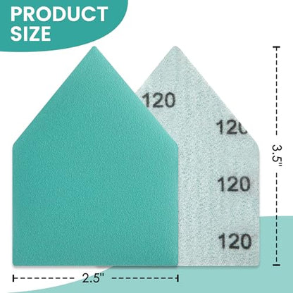 50PCS Detail Sander Sandpaper Compatible with M12 Sanders, 80, 120, 150, 180, 240 Grit (10 of Each) Triangle Sanding Sheets, 3.5 X 2.5in, Heavy Duty Hook & Loop Detail Sanding Paper