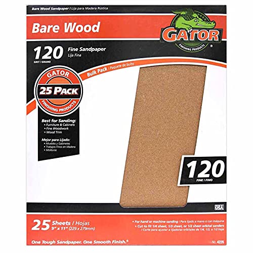 Gator 9" x 11" Bare Wood Sanding Sheets, 120 Grit, 25 Pack - size: 120 Grit