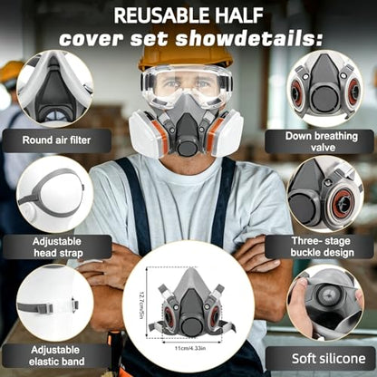Reusable Half Face Respirator with Goggle for Paint, Epoxy Resin