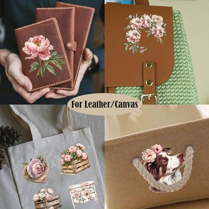 ZMRU 24 Sheets of Watercolor Style Rub on Transfers for Crafts - Perfect for Glass, Porcelain, Leather, Canvas, and Fabric Projects - IOD Transfers Included,3 * 3inch (Pink Peony) - style: Pink Peony