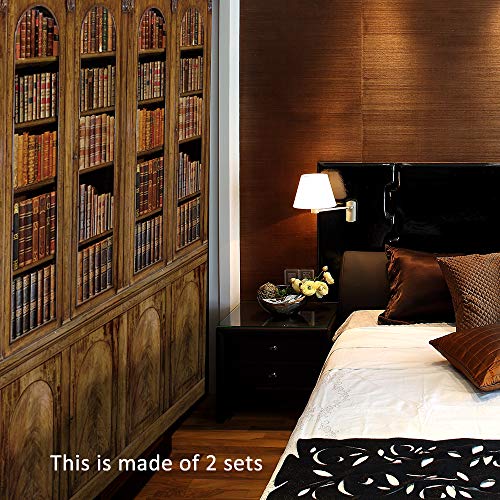 Modern Art Self Stick Vinyl Door Mural Sticker, Peel and Stick Removable Refrigerator Wrap Decal, Bookcase, 32.3x78.7, 2 Pcs Set - color: Bookcase