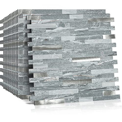 Midcard 10 Sheets Peel and Stick Backsplash PVC Wall Tile,for Kitchen Backsplash - color: Rectangular Dark blue with metallic silver