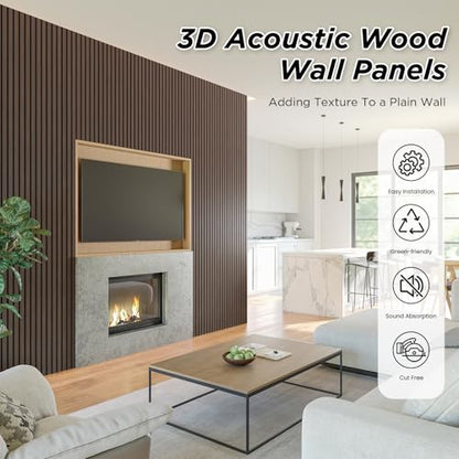 SMARTSTANDARD 4 Pack 105.9" x 12.6" Wood Slat Wall Panels, Dark Walnut - color: Dark Walnut, size: 106" x 50.4"