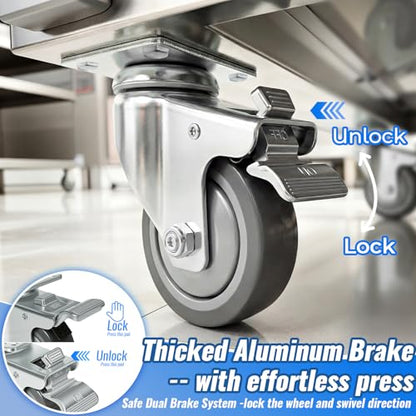 3 Inch Swivel Casters Set of 4 with 2 Brake, Heavy Duty Grey Polyurethane Wheels, 360-Degree Silent Smooth Rotation, 880 lbs Capacity 4-Pack for Carts, Industrial Equipments, Workbench - style: 3 Inch