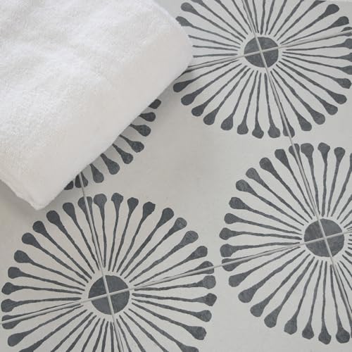 16-Sheet Peel and Stick Floor and Wall Tile, 9" x 9" Gray Stone Composite Self Adhesive Vinyl Flooring, Patterned Flower Groutable Backsplash Tile for Kitchen Bathroom Shower - color: Gray