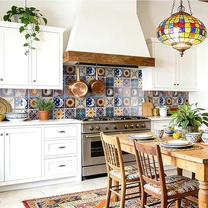 Art3d Talavera Design Peel and Stick Backsplash, 10-Pack, Sun & Moon Floral - color: Sun & Moon Floral