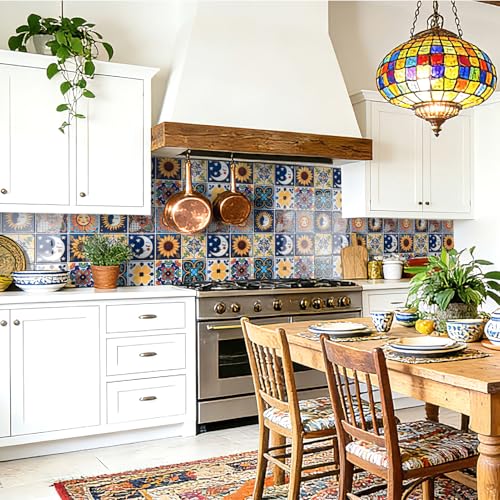Art3d Talavera Design Peel and Stick Backsplash, 10-Pack, Sun & Moon Floral - color: Sun & Moon Floral