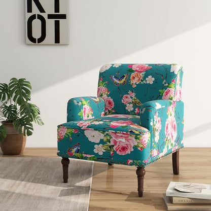 Mid-Century Modern Accent Chair, Floral, Set of 2 - color: Fabric Floral