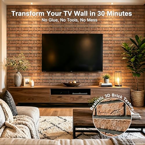 3D Brick Wall Panels Peel and Stick,10Pcs Self Adhesive PVC Tiles - color: Tawny Brick