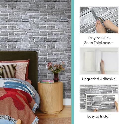 Commomy Faux Stone 3D Wall Panels Peel and Stick - 12 pcs 22.8" x 11.8" - color: Large Stone-A