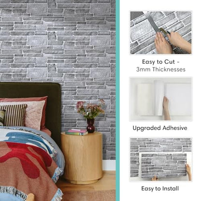Commomy Faux Stone 3D Wall Panels Peel and Stick - 12 pcs 22.8" x 11.8" - color: Large Stone-A