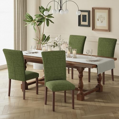 COLAMY Upholstered Parsons Dining Chairs Set of 4 - color: F-green, size: Set of 4