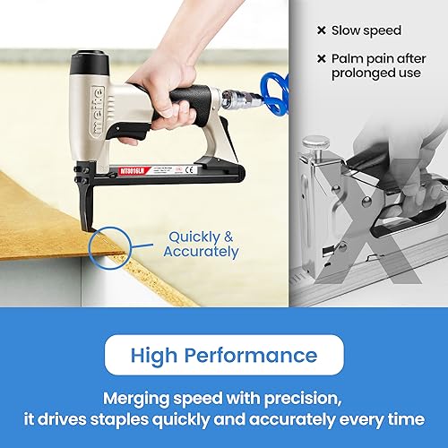 meite Upholstery Staple Gun with Extended Nose for 21 Gauge 1/2-Inch Crown Staples, Heavy-Duty Pneumatic Stapler for Woodworking, Carpentry, and Decoration DIY Projects (Model MT8016LN)