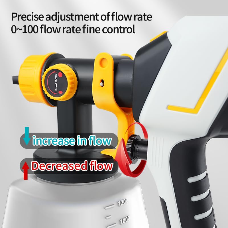Paint Sprayer 1000W HVLP Electric Spray Paint Gun with 6 Copper Nozzles and 3 Spray Patterns 1200ML High Capacity Container for Furniture, Fences, Walls, Garage Doors (Yellow) - color: Yellow