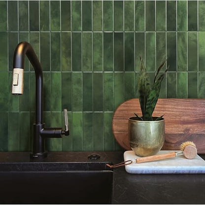 Smart Tiles Peel and Stick backsplash, Stacked Forest Green, 11.43"x9" - color: Forest Green