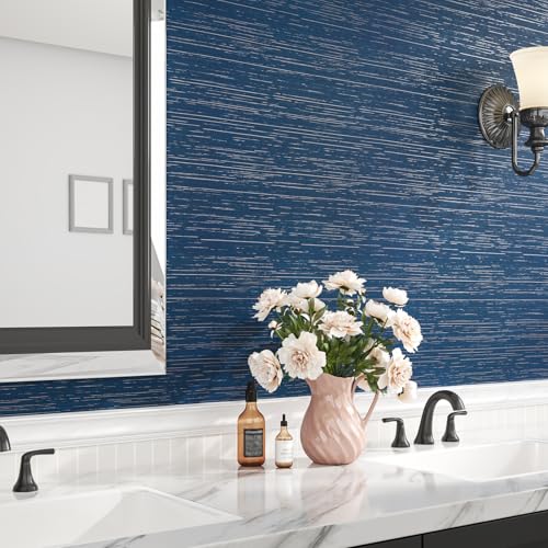 VEELIKE Indigo Blue Grasscloth Peel and Stick Wallpaper Textured Grasscloth Wallpaper Prepasted 15.7''x118'' Blue Grasscloth Contact Paper Removable Grass Cloth Wallpaper for Bedroom Bathroom - color: Indigo Blue, size: 15.7" x 118"