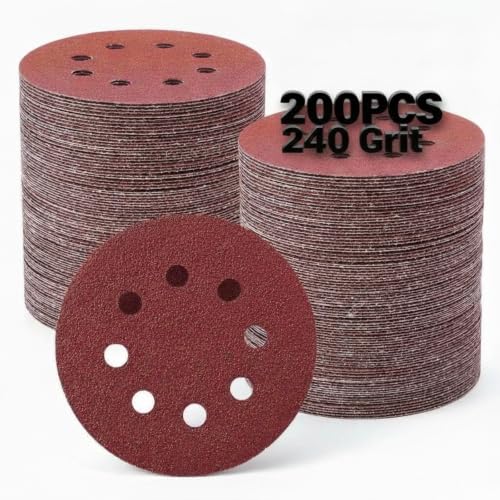 Maitys 200 Pcs 5 Inch Sanding Discs 240 Grit Sandpaper for Orbital Sander - color: 240 Grit