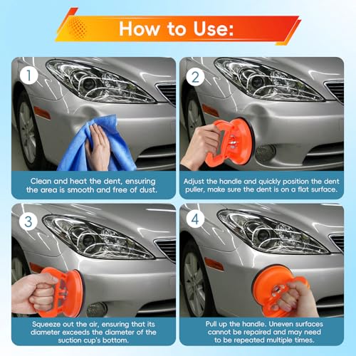 3 Pack Car Dent Puller, Suction Cup Dent Remover Tool Vehicle Body Repair Kit Handle Lifter for Car Body, Doors, Glass, Objects Moving and Tiles Lifting (3PCS Dent Puller with Gloves Cloth)
