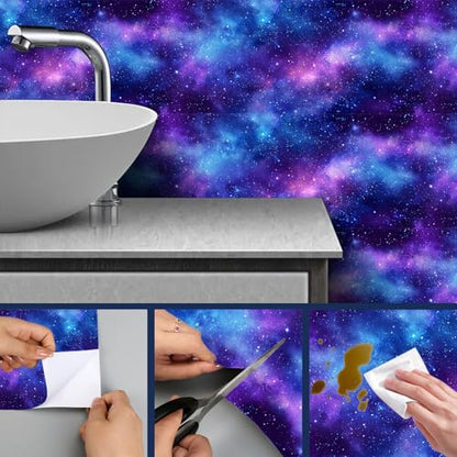HOMETITUTE Galaxy Space Peel and Stick Vinyl Wallpaper 118.1 x 17.7 Inch - color: Galaxy