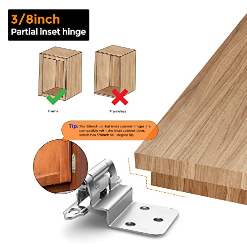 Ravinte 3/8" Inset Satin Nickel Cabinet Hinges 60 Pack (30 Pairs) - color: Satin Nickel