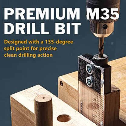 POWERTEC Dowel Jig Kit, Doweling Jig Kit 1/4", Dowel Jigs Woodworking, Laser Cut Witness Mark, with Depth Scale, Drill Guide Dowels, Cobalt M-35 Drill Bit & Split Ring Stop Collar, 2 Sets, 71715-P2V - style: 2PK 1/4" Doweling Jig Kit w/ Bit & Collar