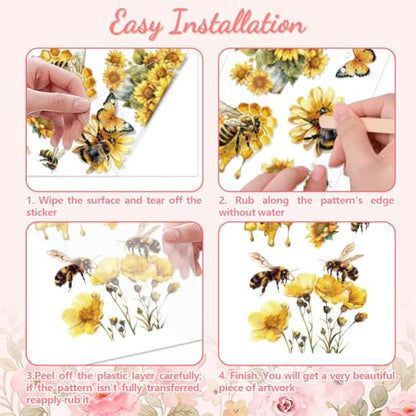 Peacoblue Bees and Sunflowers Rub On Transfers for Furniture Craft 6"x12" - style: Bees and Sunflowers