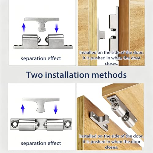 4PCS 60mm Solid Brass Adjustable-Tension Double Roller Catch, Heavy Duty Cabinet Latch Hardware for Closet Cupboard Wardrobe French Doors, Silver Finish - size: 60mm