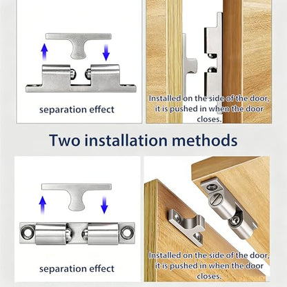 4PCS 60mm Solid Brass Adjustable-Tension Double Roller Catch, Heavy Duty Cabinet Latch Hardware for Closet Cupboard Wardrobe French Doors, Silver Finish - size: 60mm