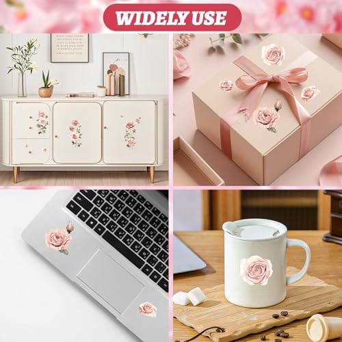Flowers Rub On Transfers for Furniture and Crafts, 3pcs Pink Rose Flowers Transfers Stickers Waterproof Decals for Bookcase Wardrobe DIY Home Door - color: Pink Roses