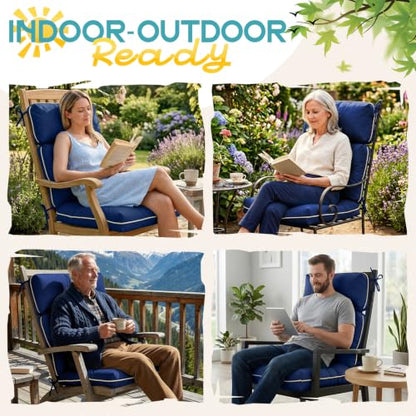 Patio Chair Cushions High Back 44"x22"x4" Thick (Blue) - color: Blue