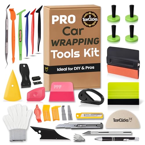 Vinyl Wrap Tool Kit Car Wrap Kit Vehicle Wrapping Tools with Felt Squeegee Utility Knife Magnetic Holders Gloves PPF Tools Stick Tucking for Wraps Automotive Window Tint Tool Installation