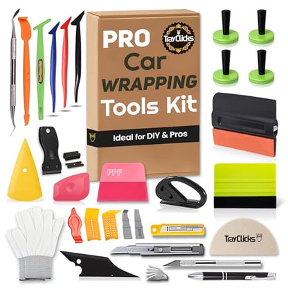 Vinyl Wrap Tool Kit Car Wrap Kit Vehicle Wrapping Tools with Felt Squeegee Utility Knife Magnetic Holders Gloves PPF Tools Stick Tucking for Wraps Automotive Window Tint Tool Installation