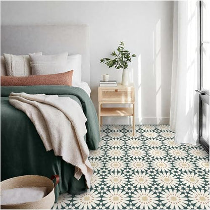 MORCART 20PCS 7.87" x 7.87" Peel and Stick Floor Tile, Green Floral Look - color: Green