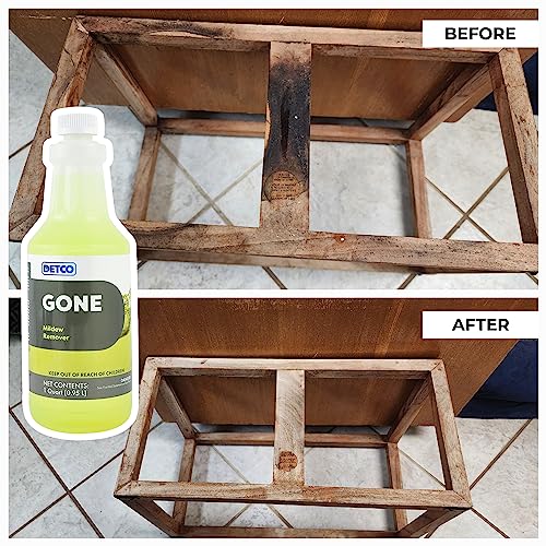 GONE Instant Mold & Mildew Remover - 12.5% Bleach Industrial-Strength Cleaner, Stain Removal on Shower, Siding, Bathroom Tile, Grout, Trim, Boats, and Outdoor Furniture, 1-Quart Spray Bottle