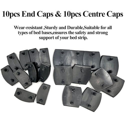 20pcs 54x9mm Black Replacement Bed Slat Plastic Centre Caps or End Caps Holders for Holding Securing Wooden Slats Bed Base,Width 54mm x Height 9 mm (10pcs End Caps and 10pcs Centre Caps) - size: Centre Caps 10pcs + End Caps 10 pcs