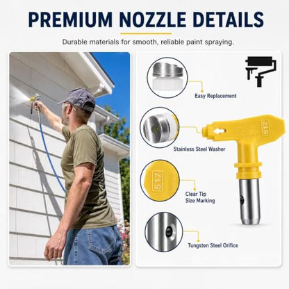 6 Pieces Airless Paint Sprayer Tips Set - 211, 313, 415, 515, 517, 623 Nozzle Tips for Airless Sprayer (6 nozzles)