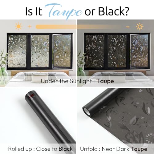 rabbitgoo Window Privacy Film, Stained Glass Cling, Brown 17.5" x 78.7" - color: Taupe, size: 17.5" x 78.7"