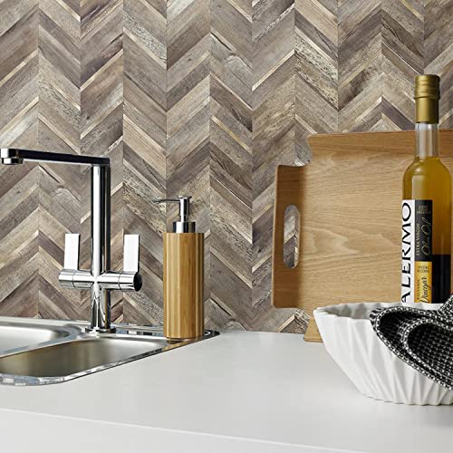 STICKGOO Herringbone Tile Peel and Stick Backsplash for Kitchen&Bathroom - color: Faux Wood Mixed Gold