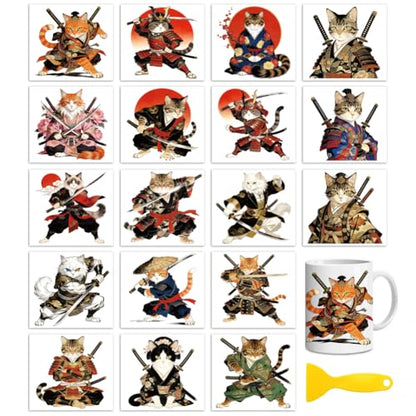 Peacoblue Samurai Cat Rub On Transfers for Craft, Transfer Sticker - style: Samurai Cat