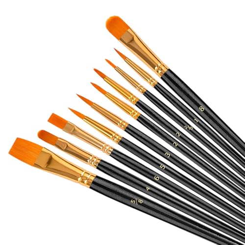 Soucolor 10-Pack Round Tip Paint Brushes, Acrylic Oil Watercolor, Black - color: Black, size: 10-Pack