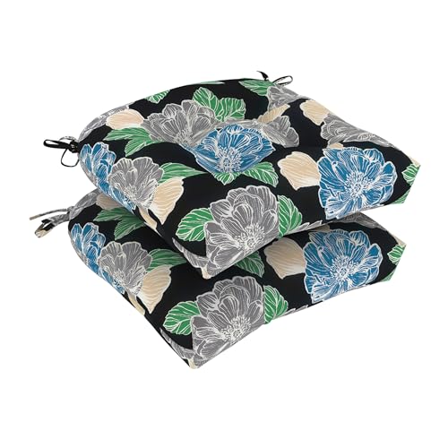 DYTXIII Set of 2 Outdoor Chair Cushions 19"x19"x4", Water Repellent Tufted Patio Seat Cushions with Ties, Thick Replacement Pads for Wicker Dining Chairs, Patio Furniture, Peony Garden - color: Peony Garden