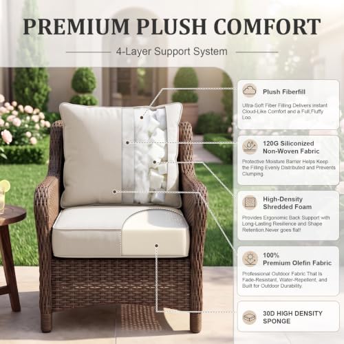ZCUBED Luxury 6.2" Thick Outdoor Chair Cushions 2 Set - 22 x24 Inch 30D Sponge Filling Fade-Resistant Chair Cushion, Water Resistant & Removable Cover Patio Furniture Replacement Cushion,Beige - color: Beige, size: 22"x24" Extra Thick